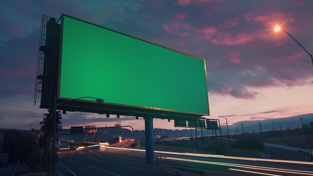 Photo big empty billboard with green screen outdoors with highway generative ai