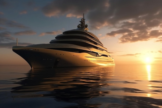 Big expensive yacht in the sea or ocean during sunset Rest on the boat Generative AI