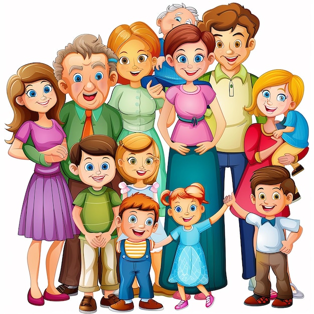 Photo big family cartoon image isolated on white background