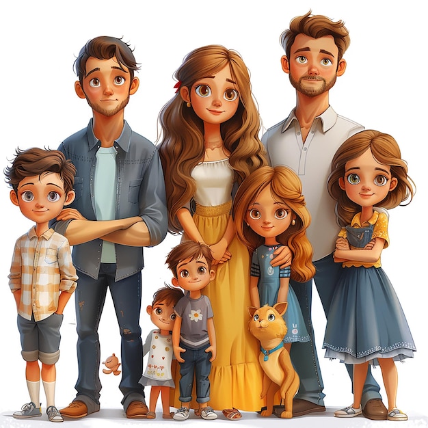 Photo big family cartoon image isolated on white background