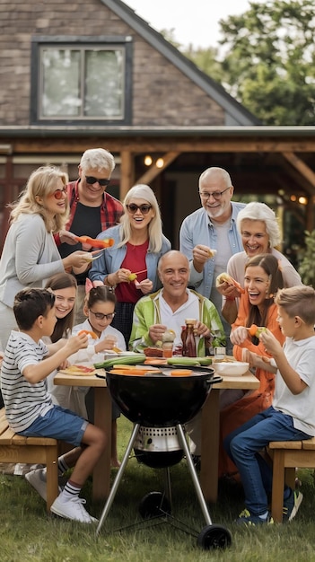 Big Family and Friends Celebrating Outside at Home