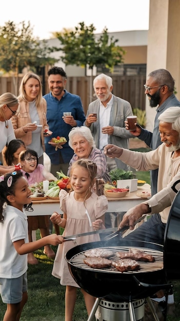 Big Family and Friends Celebrating Outside at Home