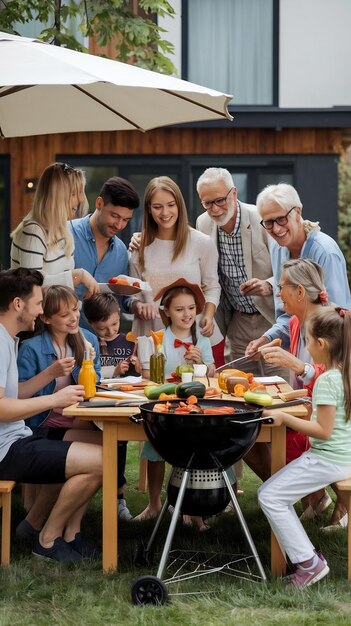 Big Family and Friends Celebrating Outside at Home