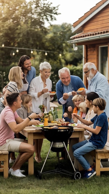 Big Family and Friends Celebrating Outside at Home