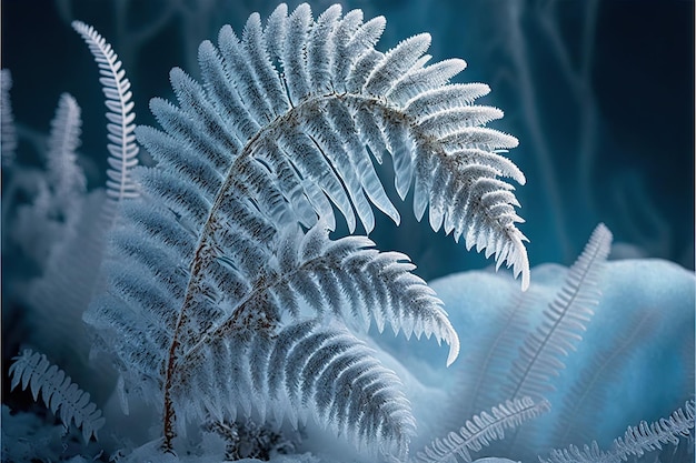 Big frozen ferns in winter nature created with generative ai