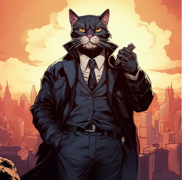 Big gangster cat boss with scary expression