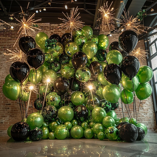 Photo big greenthemed party with green and black decor