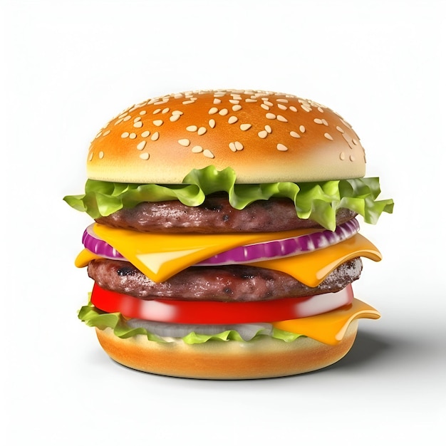 Big hamburger isolated on a white background 3d illustration