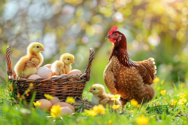 Big hen with chicks