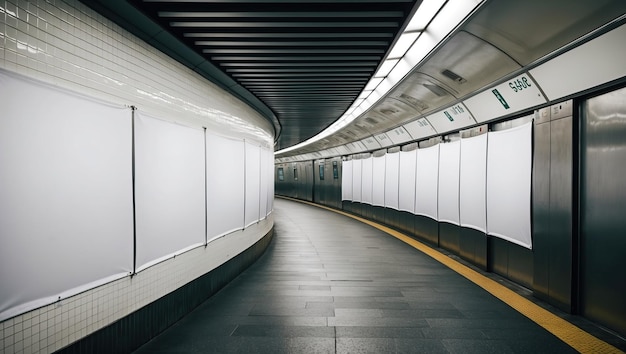 Photo big horizontal empty white banner showcases potential for advertising in corridor