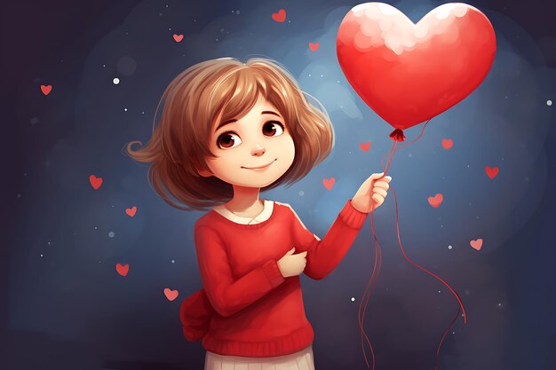 Photo big isolated cartoon of happy young girl in love