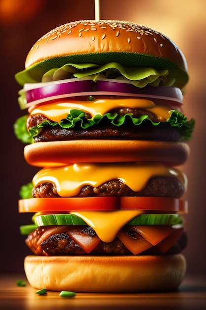 Big juicy delicious hamburger AI generated image