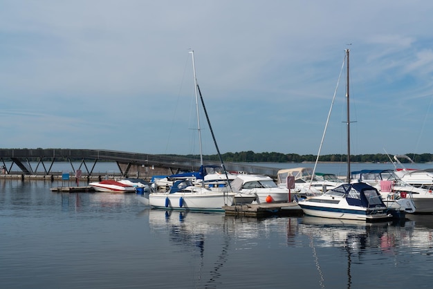 Big Lake Sentenberg City harbour Blue sky Calm water Lots of boats and yachts at the pier A beautiful place to relax in nature near the water Germany xA Without people