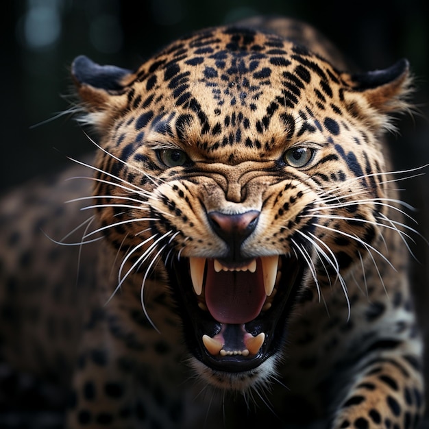 Big leopard with a fierce expression blurred background image