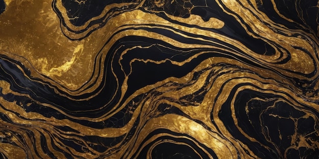 Big liquid black marble with gold textures Luxury pattern golden fluid illustration Abstract melted golden texture