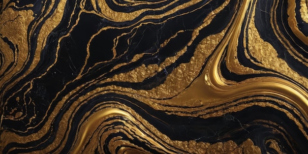 Big liquid black marble with gold textures Luxury pattern golden fluid illustration Abstract melted golden texture