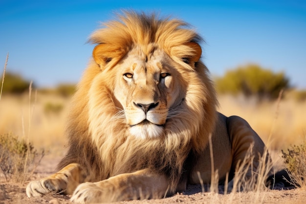 Big male African lion Panthera leo lying in the grass