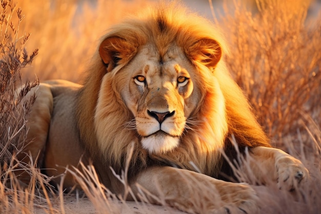 Big male African lion Panthera leo lying in the grass