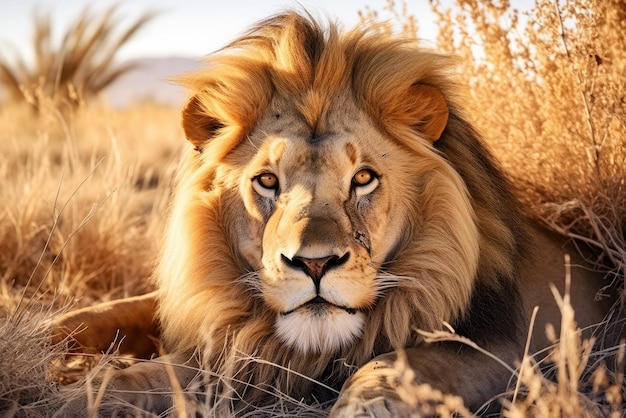 Big male African lion Panthera leo lying in the grass