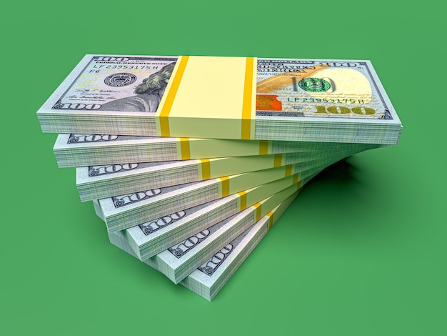 Big money stacks from dollars Dollar finance conceptual