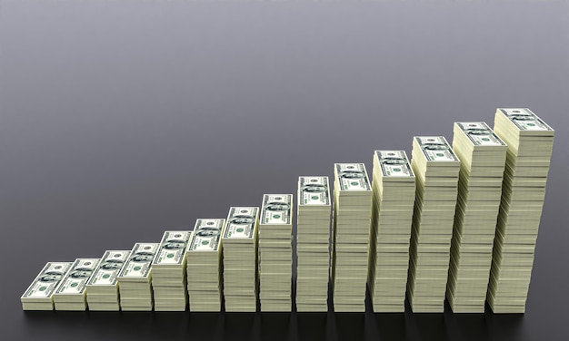 Big money stacks from dollars with blank backround Dollar finance conceptual