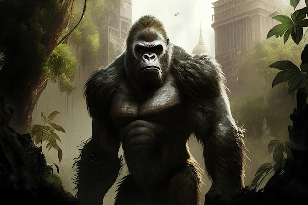 Big monkey gorilla King Kong in the jungle Generative AI