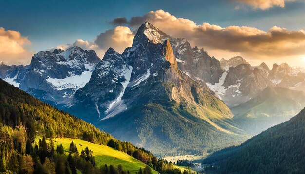 Photo big mountains against blue sky with clouds beautiful natural landscape