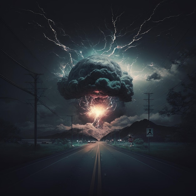 Big nuclear explosion Illustration AI Generative