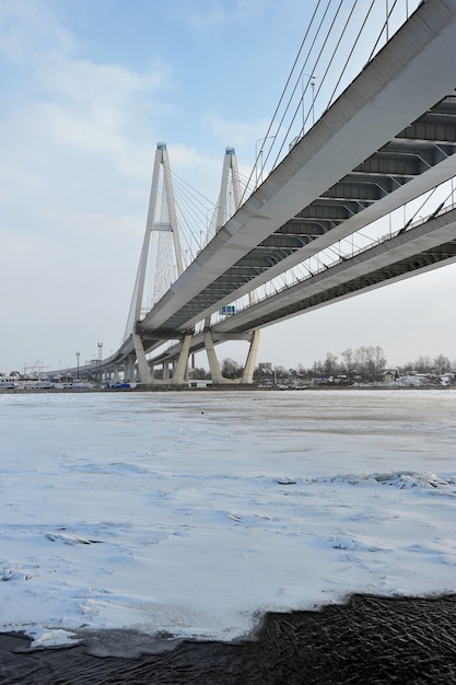 Big Obukhovsky bridge (cable-stayed) over the Neva river, Saint-Petersburg, Russia