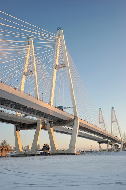 Big Obukhovsky bridge (cable-stayed) over the Neva river, Saint-Petersburg, Russia