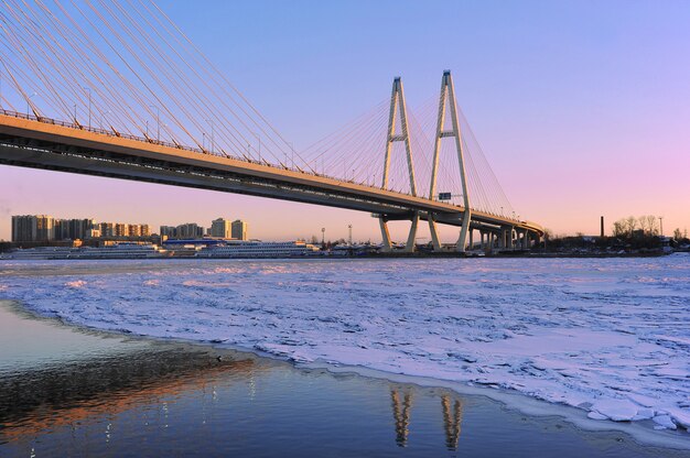 Big Obukhovsky bridge (cable-stayed) over the Neva river, Saint-Petersburg, Russia