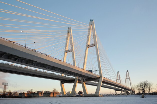 Big Obukhovsky bridge (cable-stayed) over the Neva river, St. Petersburg, Russia