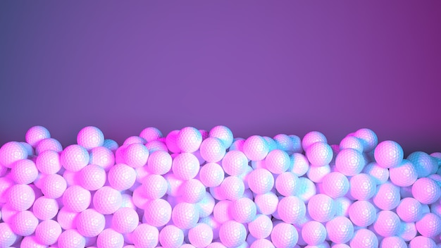 Big pile of golf balls in neon light