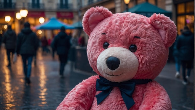 Big pink teddy bears filled the streets of Paris Fantasy romantic Valentines Day concept