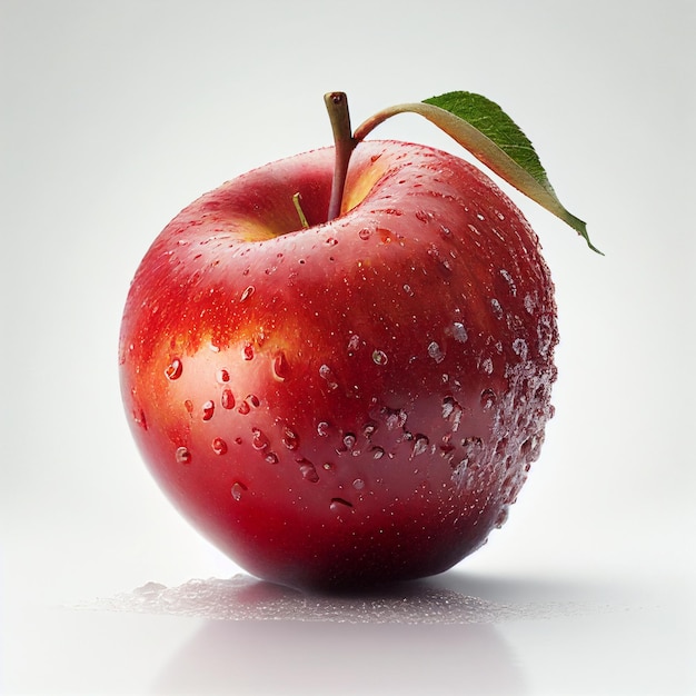 A big red apple with water droplets on it