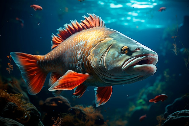 Big red carp swimming in aquariumgenerative ai