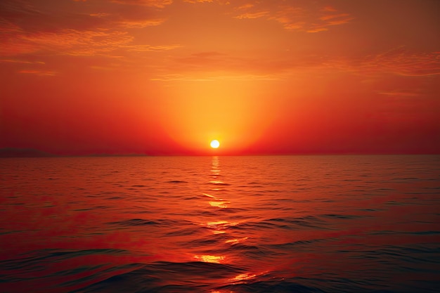 Big Red Sunset over the Orange Ocean Stunning Nature Shot of Sun Setting over the Surging Sea