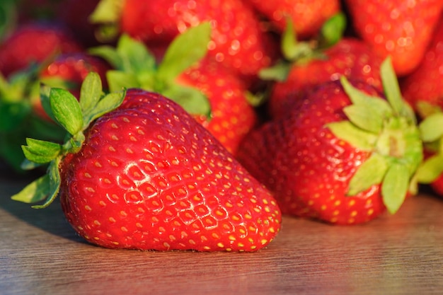 Big ripe red strawberries close up