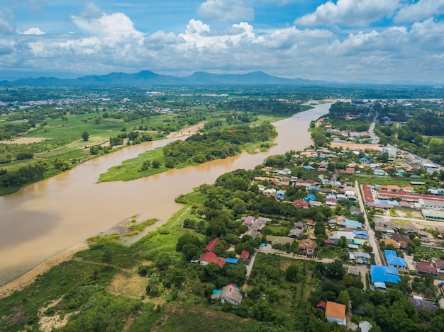 big river and center island in city