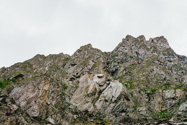 Big rocky mountain with mosses close-up