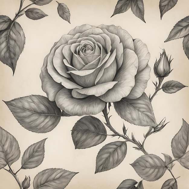 Photo big rose sketch design on paper