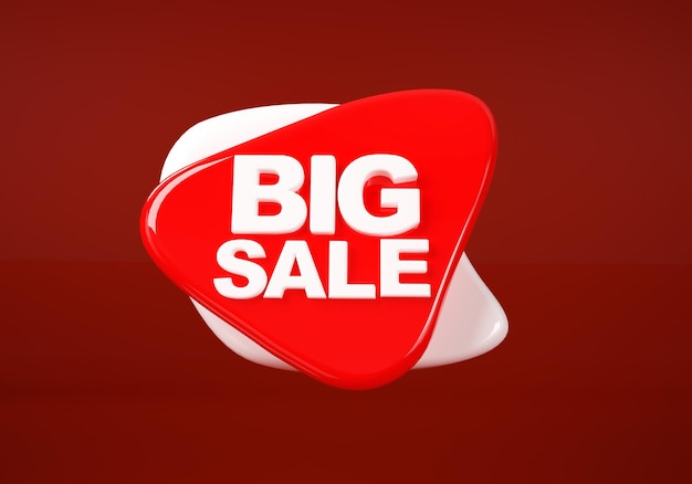 Big sale 3d text banner sales discount  3d render graphic color tag label isolated on red background