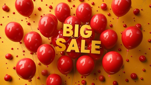 BIG SALE balloons letters and red balloons on the back solid background retail discount promotions m