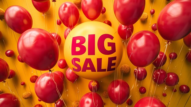 BIG SALE balloons letters and red balloons on the back solid background retail discount promotions