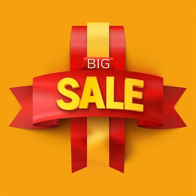 Big sale banner design on red ribbon