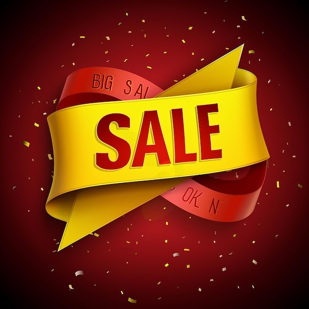 Big sale banner design on red ribbon