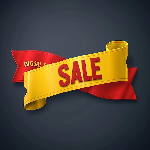 Big sale banner design on red ribbon