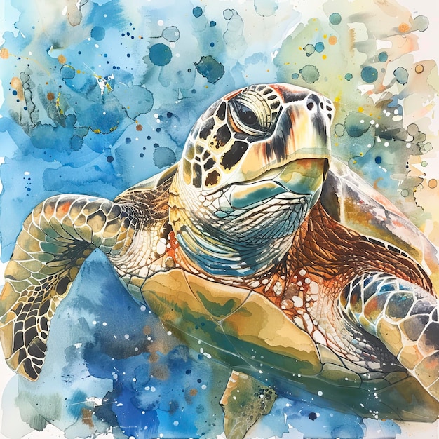 Big sea turtle watercolor painting ar 11 style raw Job ID 44bc1cc3b85c4df6828fe42b9c01d27c