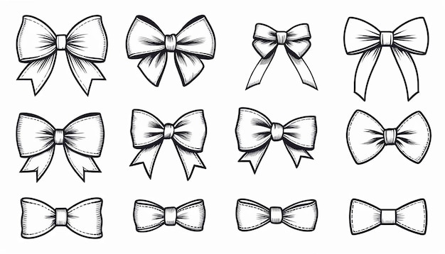 Big Set of Bowtie A Hand Drawn Ribbon Bow Collection