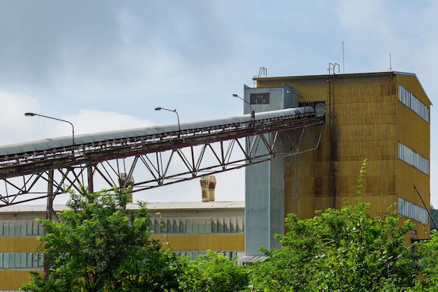 Big silos belt conveyors and mining equipment in a quarry Mining industry in quarry